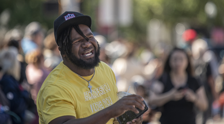 Chad Jackson enjoys the parade  during the Red Poppy Festival.