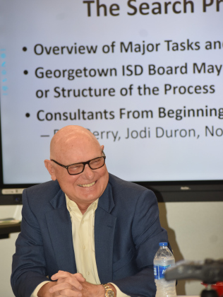Search firm consultant Rick Berry explains the process to GISD trustees at their May 1 meeting.