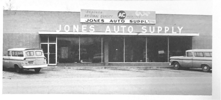 Jones Auto Supply at the southwest corner of South Austin Avenue and East Ninth Street.