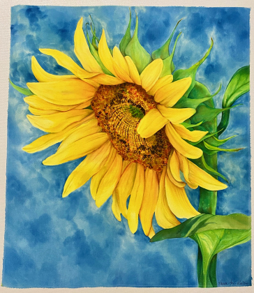 “Adoration,” a French silk dye on Habotai silk by Laura Fox-Wallis, is on display at St. David’s Healing Arts gallery until June 23.