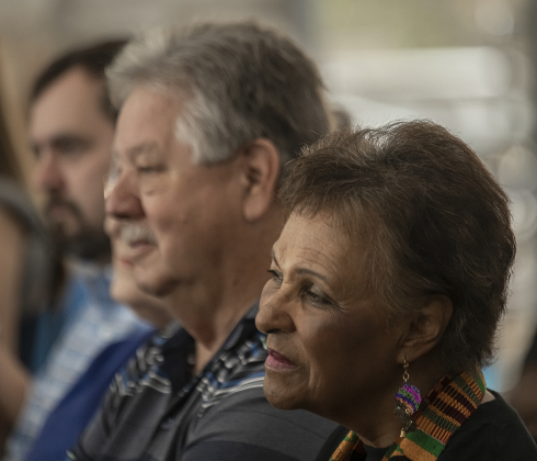 Sun City resident Rae Gill, right, was seated next  Georgetown City Council members Ron Garland, center, and Jake French, left,  at Georgetown's 71st Juneteenth celebration.