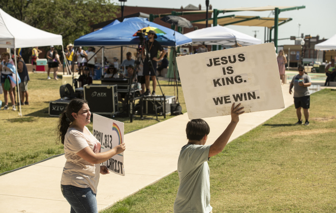 Several groups were on hand to oppose the 2023 Taylor Pride Festival.