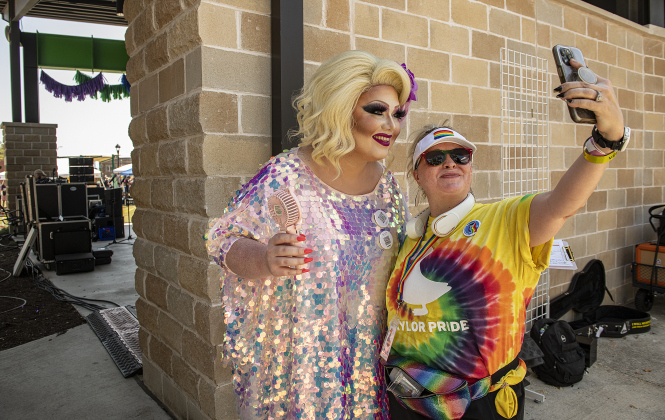 Brandi Williams, left, one of the emcees for the 2023 Taylor Pride Festival, poses for a photo with Rene Bailey.