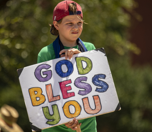 11-year-old Noah Ripple joined members of Taylor's Christ Fellowship Church offering different points of view.