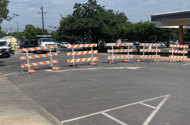 Barricades make a street closure at Seventh Street and Rock Street June 8. Photo by Kaitlyn Wilkes