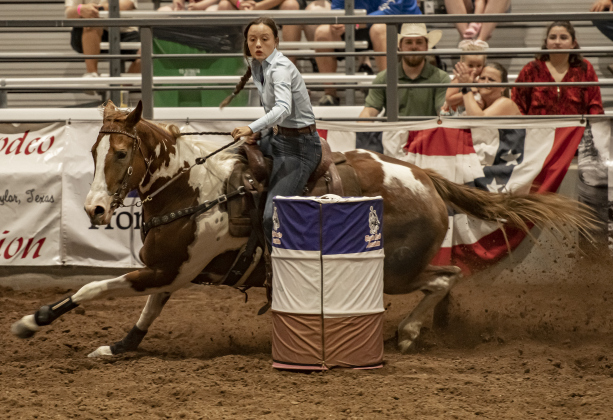 Allipaige Cadwallader of Huntsville, Texas competes in Barrel Racing.
