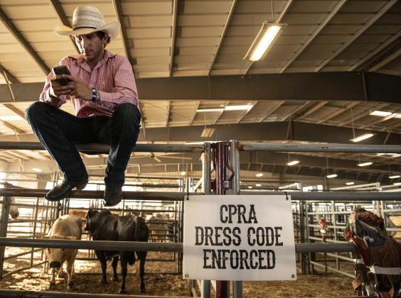 Marshall Adkins of Waskom, Texas relaxes before competing in Bull Riding.