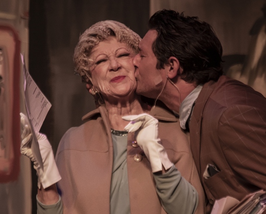 Betty Ortwein, left, as Mrs. Lottie Child, and Evan Scott, right,  as Bobby Child (Lottie's son)  are shown in a scene from the Thursday, June 29, 2023 dress rehearsal of "Crazy for You," playing on the Palace's Springer Stage through July 30.