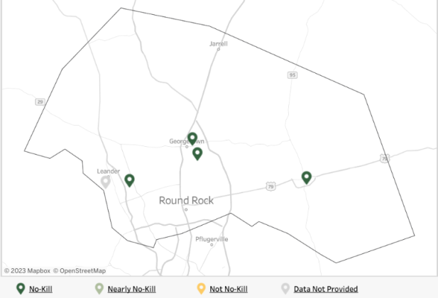 Map of all the animal shelters in Williamson County. Courtesy Best Friends Animal Society