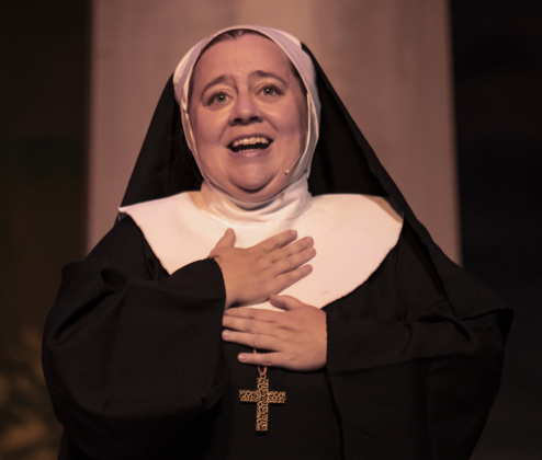 ennifer Tucker, playing Mother Abbess,  is shown in a Thursday, August 17, 2023 scene from the Georgetown Palace production of "The Sound of Music," playing on the Springer Stage through September 17.  Photo by Andy Sharp.