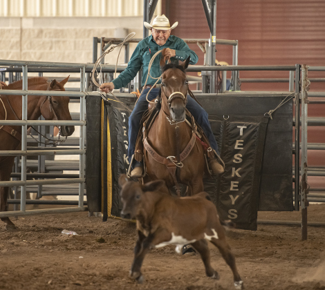 Dayton Harper, 86, of San Angelo competes in 80s Breakaway Roping.