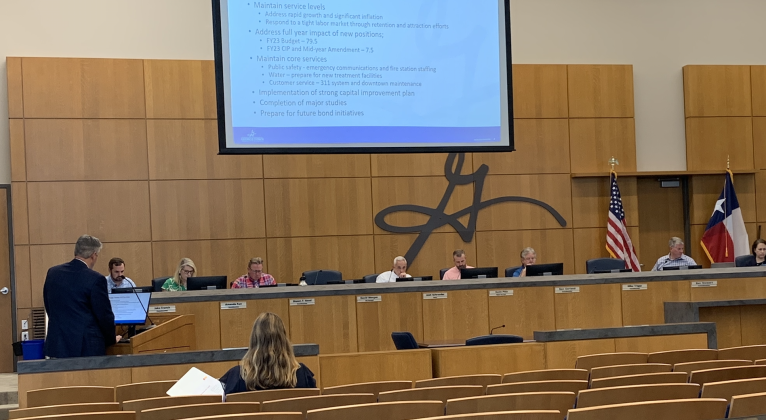 City Manager David Morgan presents the proposed budget to the City Council. (Photo by Kaitlyn Wilkes)
