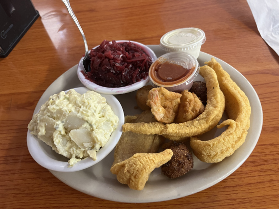 A plate of fried catfish and shrimp, Friday’s special at Dale’s.