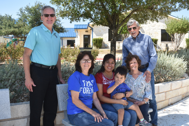 Sharing Santa Rosa are Steve Kliman, parish services coordinator, left; and parishioners Jean Plentl, Deanna Herrera and Elsie and Lynn Parrish.