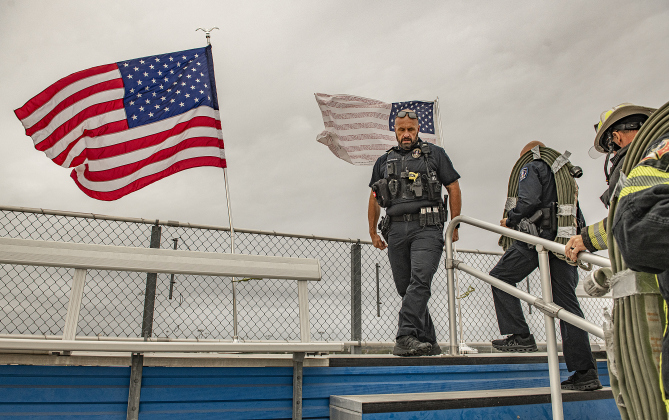 Georgetown Police Chief Cory Tchida was a participant in  the Memorial Stair Climb.