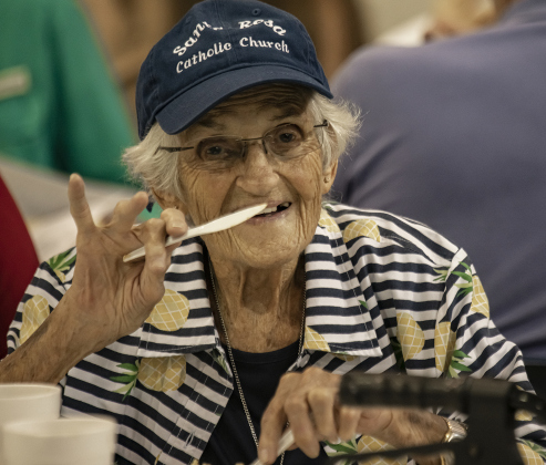 94-year-old Evelyn Holicky enjoys her meal.