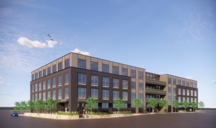 An artist’s rendering gives a sneak peek at the new downtown Leander property called Northline. Illustration courtesy of St. John Properties.