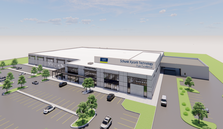 A rendering shows the exterior of the future Schunk Xycarb Technology building, which will be located at 200 Velocity Drive. (Photo courtesy Scott Lingren)