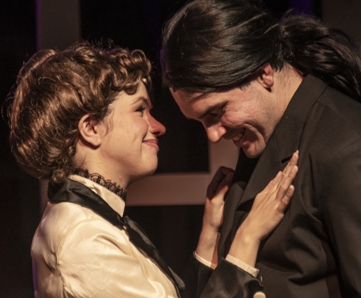 Lauren Campion, as Emma Carew, and Cayden Couchman, playing Henry Jekyll, are   in a Thursday, October 5, 2023 dress rehearsal of "Jekyll &amp; Hyde," playing on the Palace's Springer Stage through November 5.    Photo by Andy Sharp.