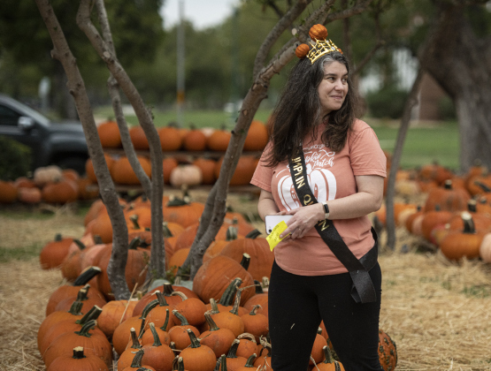 Honey Habingreither, the church's designated Pumpkin Queen, helped unload  pumpkins at Georgetown's First United Methodist Church.