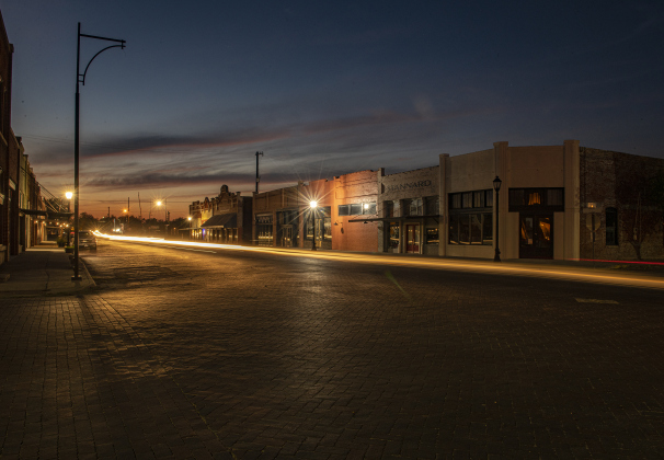 This is a scene along West  Clark Street in downtown Bartlett on Wednesday evening, September 27, 2023. The north side of the street is in Bell County, the south side in Williamson County.