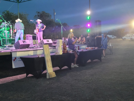 Katie Amsler, center, raffles off the custom sculptures made by artists during the festival. Funds raised during the raffle go back to the Liberty Hill Sculpture Park. Photo by Nalani Nuylan.