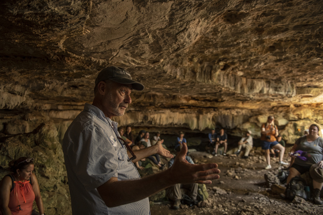 Fran Hutchins, left, with Bat Conservation International, speaks about bats present in limestone caves.