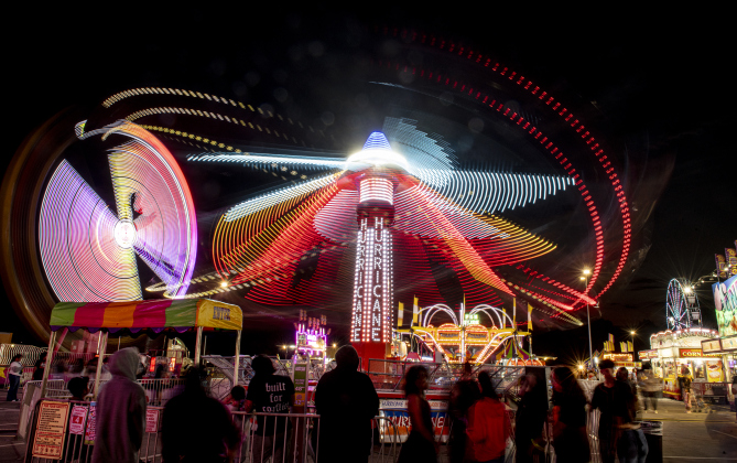 The night is filled with midway light  on Wednesday, October 25, 2023, the opening day of the Williamson County Fair and Rodeo, held at the Williamson County Expo Center through October 28th.