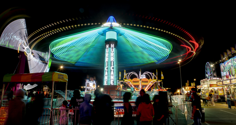 The night is filled with midway light  on Wednesday, October 25, 2023, the opening day of the Williamson County Fair and Rodeo, held at the Williamson County Expo Center through October 28th.