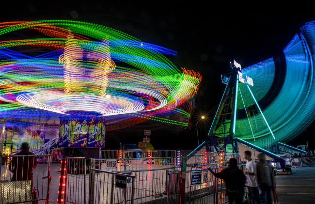 The night sky was filled with midway lights  on Wednesday, October 25, 2023, the opening day of the Williamson County Fair and Rodeo, held at the Williamson County Expo Center through October 28th.