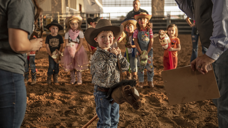 4-year-old Cyrus Fritz wears a big smile after being named one of the winners in the stick horse competition  on Wednesday, October 25, 2023, the opening day of the Williamson County Fair and Rodeo, held at the Williamson County Expo Center through October 28th.