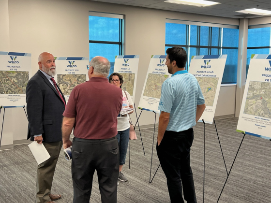 Director of Road and Bridge J. Terron Everston, left, answers questions from residents about proposed 2023 road bond projects. Photo courtesy of Williamson County.