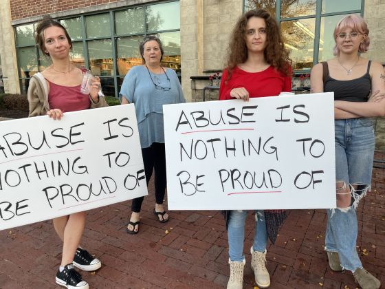 From left, Erika Hall, Lisa Hoekstra, Farah Helgerson and Ashlyn Vernor gather to oppose Georgetown Pride’s first public event.  (Photo by Abbey Archer)