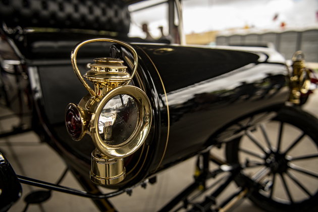 One of the headlamps on a 1903 Oldsmobile owned by Tom Roland of Pflugerville is pictured at Taylor's Main Street Car Show on Saturday, October 28, 2023.