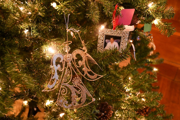 An angel ornament hangs on the Tree of Angels Christmas Tree at the Williamson County Courthouse. The ornament recognizes victims of violent crime. Photo courtesy Williamson County.