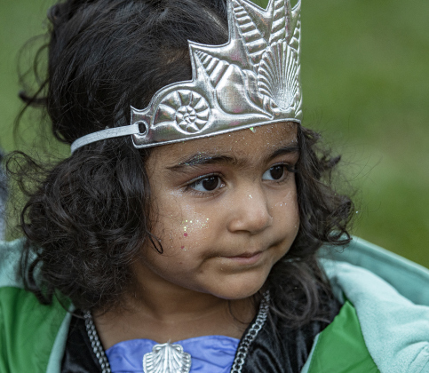 3-year-old Zoe Fernandes takes in the sights of Halloween  along Main Street in Old Town on Tuesday, October 31, 2023.