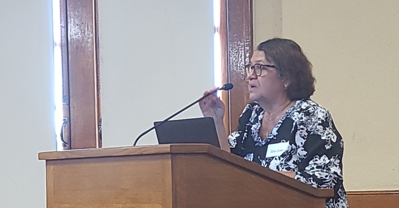 Executive Director of the Round Rock Housing Authority and President of the Homeless Coalition Ebby Green gives a speech at the commissioner’s court meeting. Photo by Nalani Nuylan.