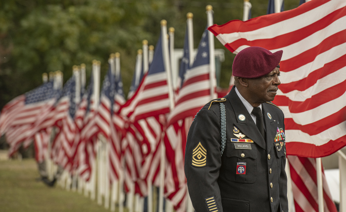 U.S. Army Ranger veteran First Sergeant  Will Williams was a participant in the Parade of Colors  during the Field of Honor opening ceremonies on Sunday, November 5, 2023.