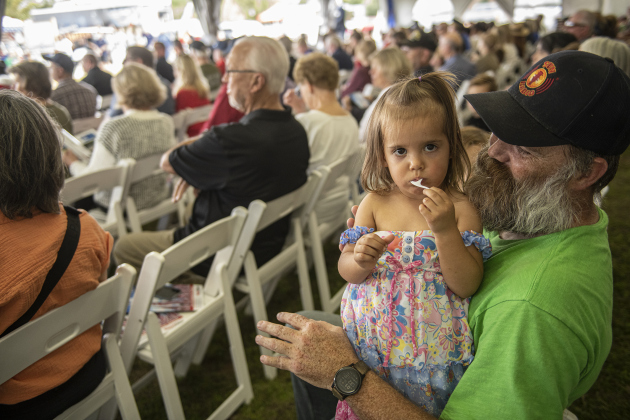 Jeff Kellington and his daughter Flora, 2, were among the attendees for the Field of Honor  opening ceremonies on Sunday, November 5, 2023.