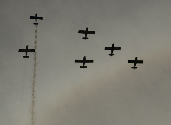 The Falcon Flight Formation Team performs a flyover during the Field of Honor  opening ceremonies on Sunday, November 5, 2023.