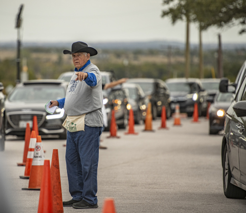 Danny Ihrie keeps the to-go line on track  during the 51st Annual Wurstbraten at Zion Lutheran Church on Monday, November 6, 2023.