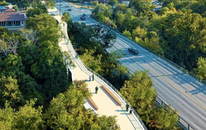 The first concept would cost about $14 million and features no vertical height structures and an overlook over the river. (Renderings courtesy Rosales + Partners, Inc.) 