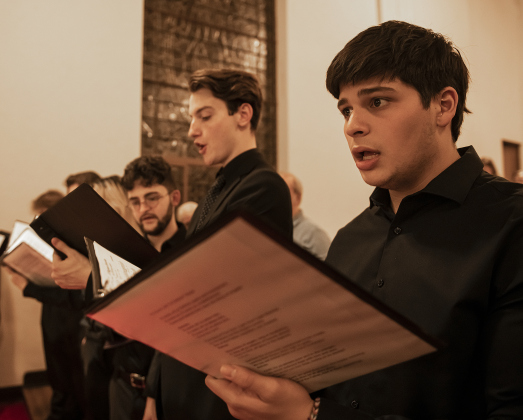 Members of the Southwestern University Chorale sing during Southwestern University's Candlelight Service at Lois Perkins Chapel on Thursday, December 7, 2023.
