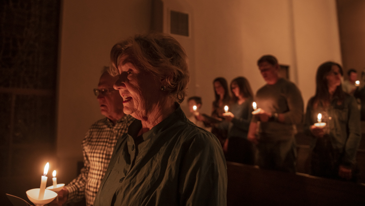 Sam and Rebecca Pfiester attend  Southwestern University's Candlelight Service at Lois Perkins Chapel on Thursday, December 7, 2023.