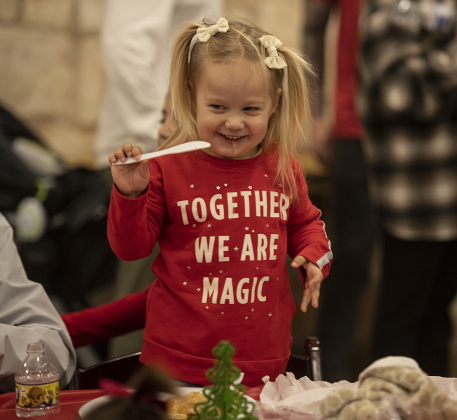 2-year-old Presley Smith was definitely enjoying her pancakes and sausage.