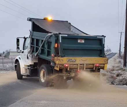 Williamson County Road and Bridge crews spread 250 gallons of chemical de-icer and 15 tons of sand on county roads, bridges and overpasses on Sunday night in preparation of the winter weather. Photo courtesy of Williamson County Emergency Management.