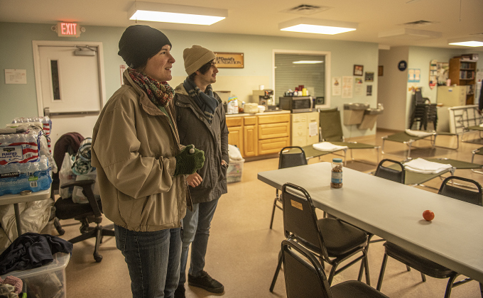 Leah Horick, left, and Greg Van Ganderen are pictured after donating bedding and other items  on Sunday, January 14.  Photo by Andy Sharp