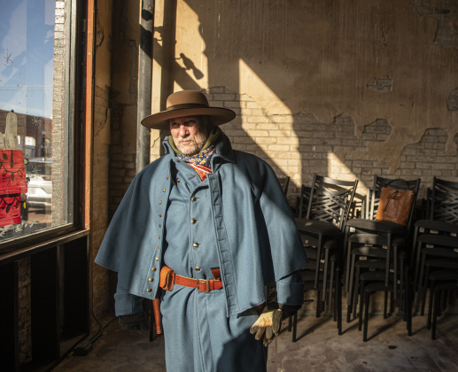Barry Faltesek, dressed as a post-Civil War soldier, was one of the docents appearing  on Saturday, January 20, 2024 at Pistons On The Bricks.