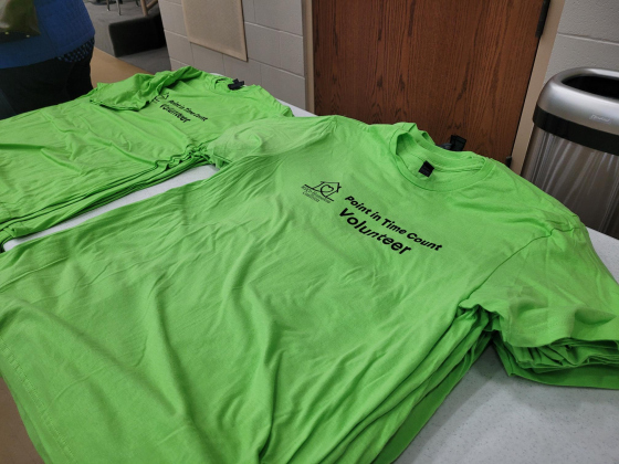 Wilco Homelessness Coalition volunteer shirts used for the Point in Time Count. Photo by Nalani Nuylan..