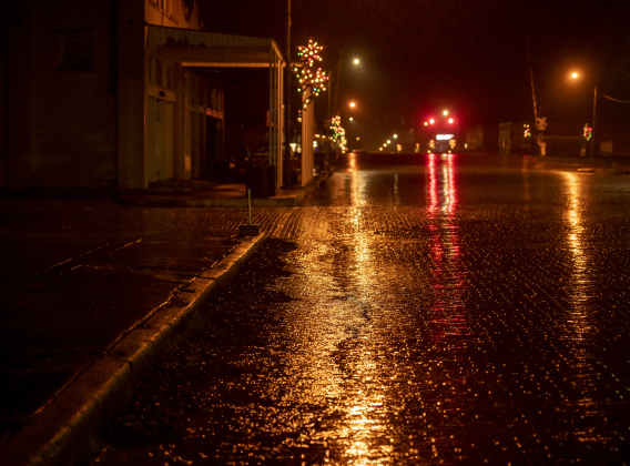 Granger's vintage brick West Davilla Street was covered in heavy rain on Tuesday, January 2, 2024. 
